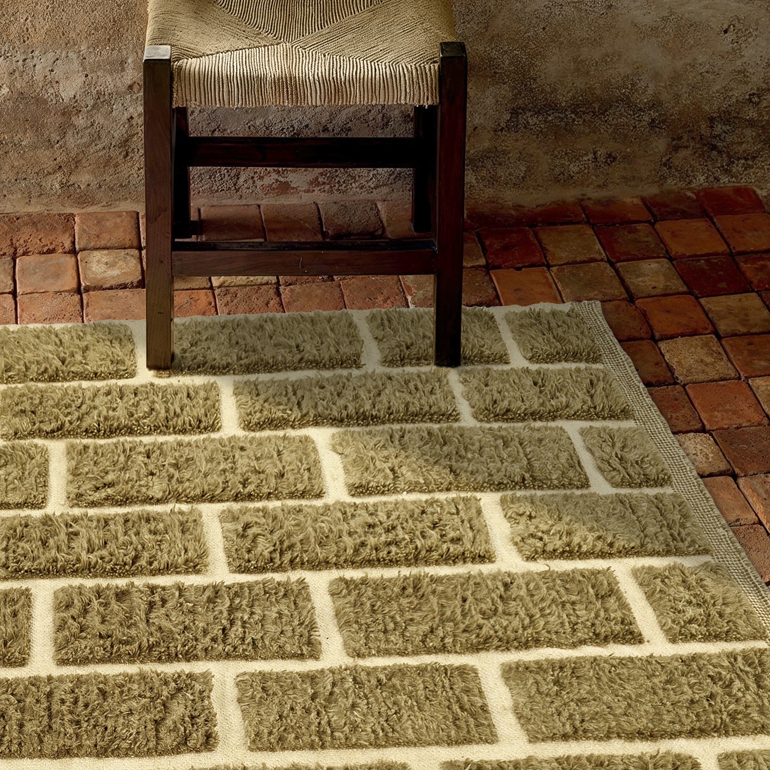 Alfombra Tipo Rya 'Lana tejida a mano Leknes' - Verde