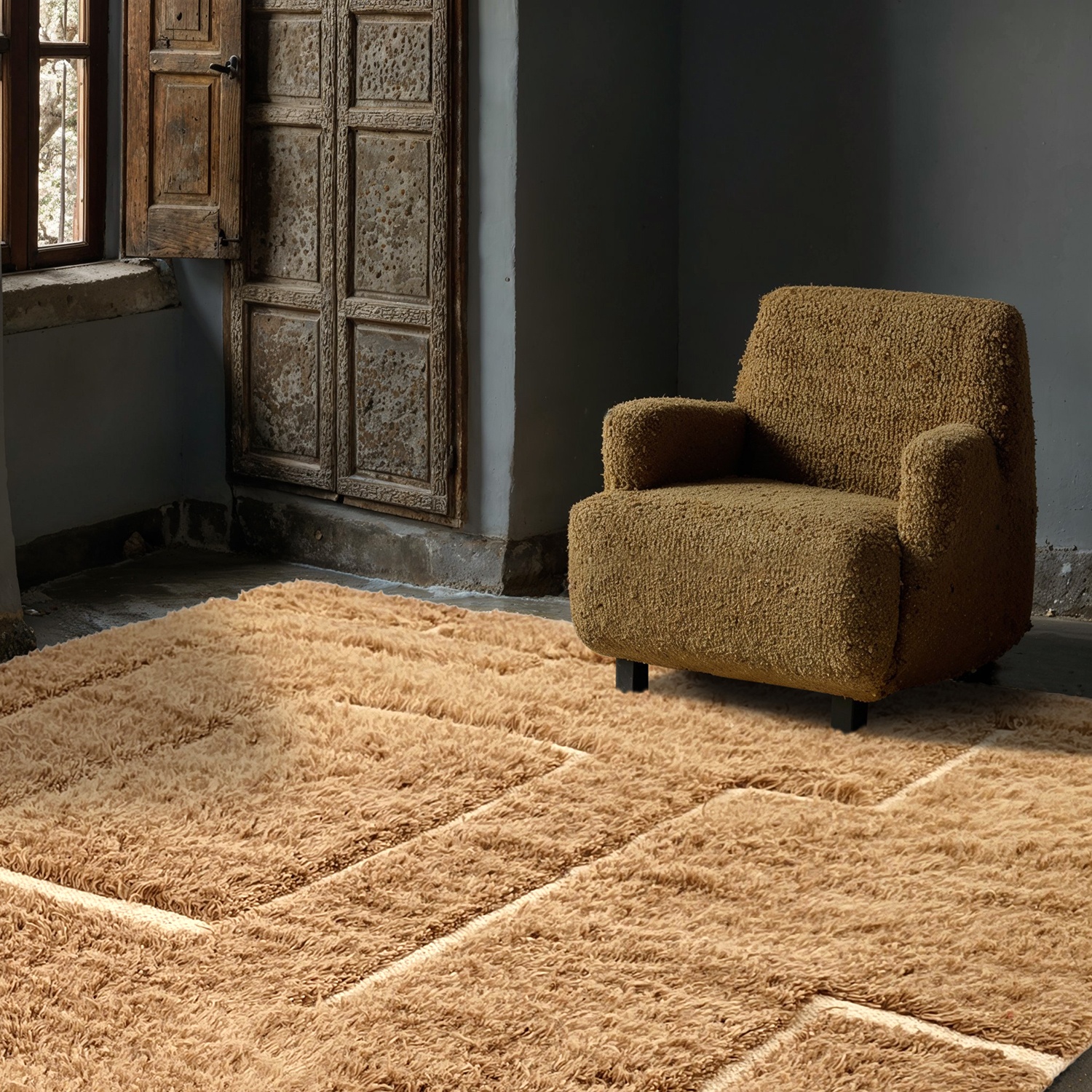 Alfombra Tipo Rya 'Lana tejida a mano Kiberg' - Beige