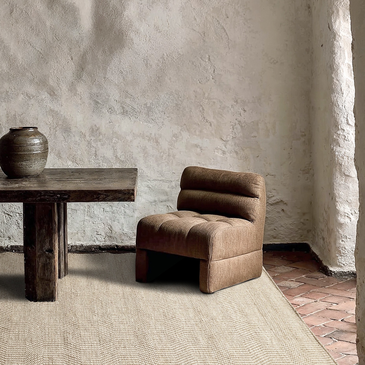 Alfombra de lana 'Larkana' - Beige/blanco