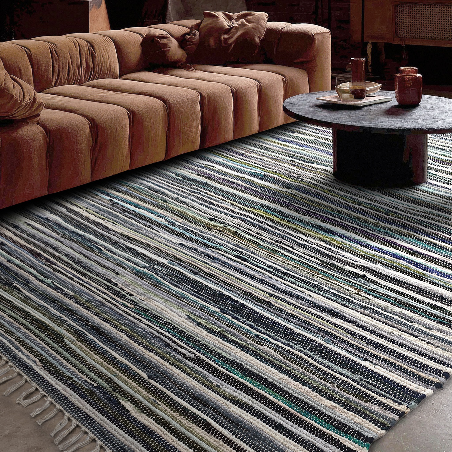 Alfombra de trapo 'Home' - Multicolor/azul