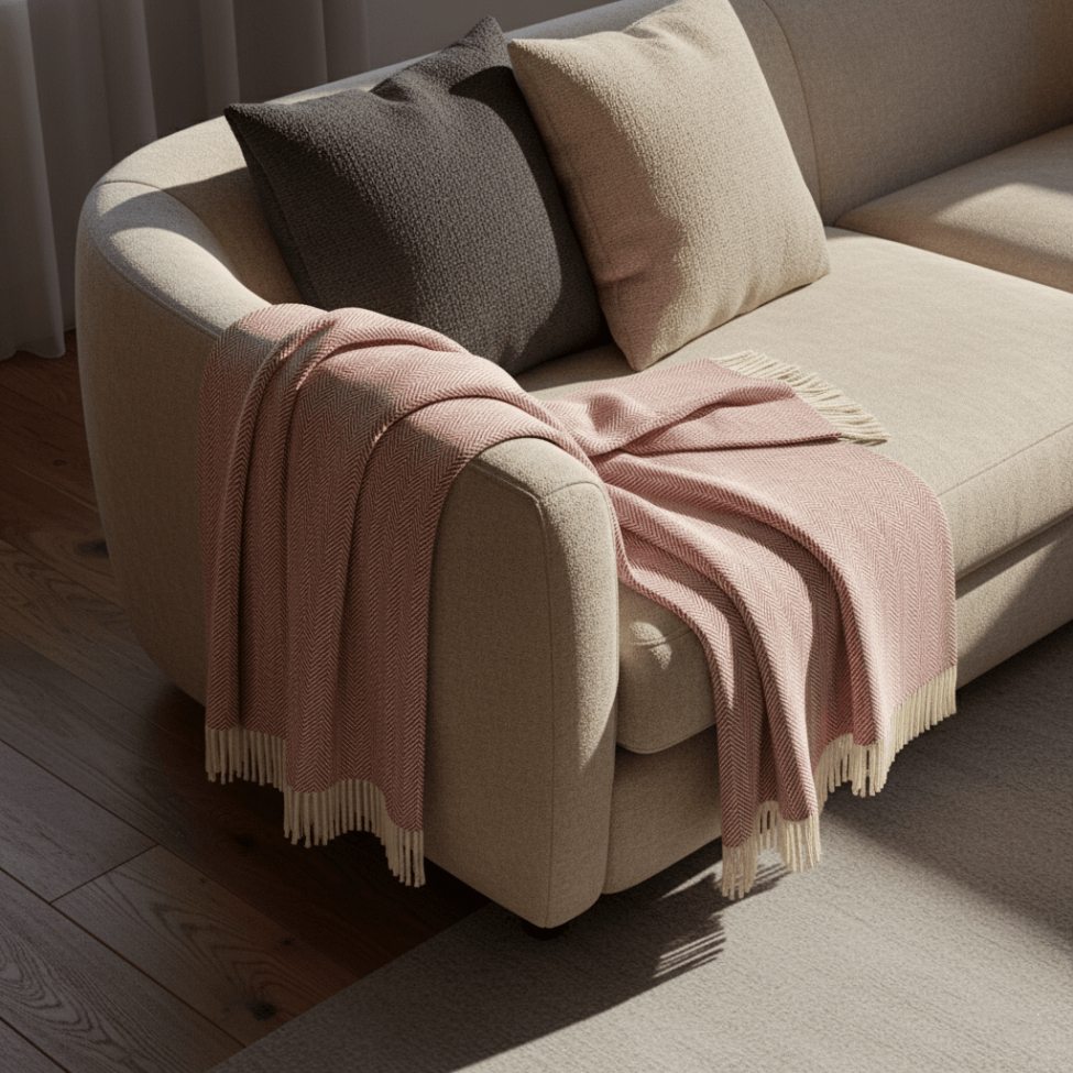 Manta de algodón 'Denisa Fishbone' 130x170cm - Rojo/blanco