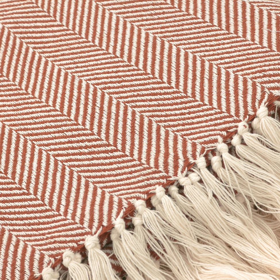 Manta de algodón 'Denisa Fishbone' 130x170cm - Marrón/blanco