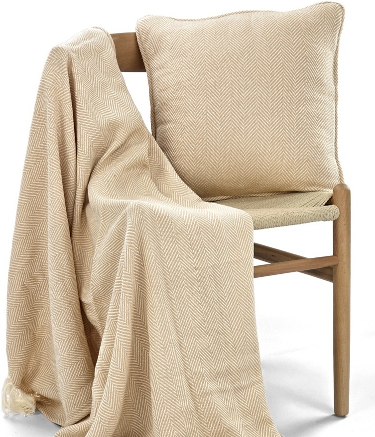 Funda de cojín 'Denisa Fishbone' 45x45cm - Beige/blanco