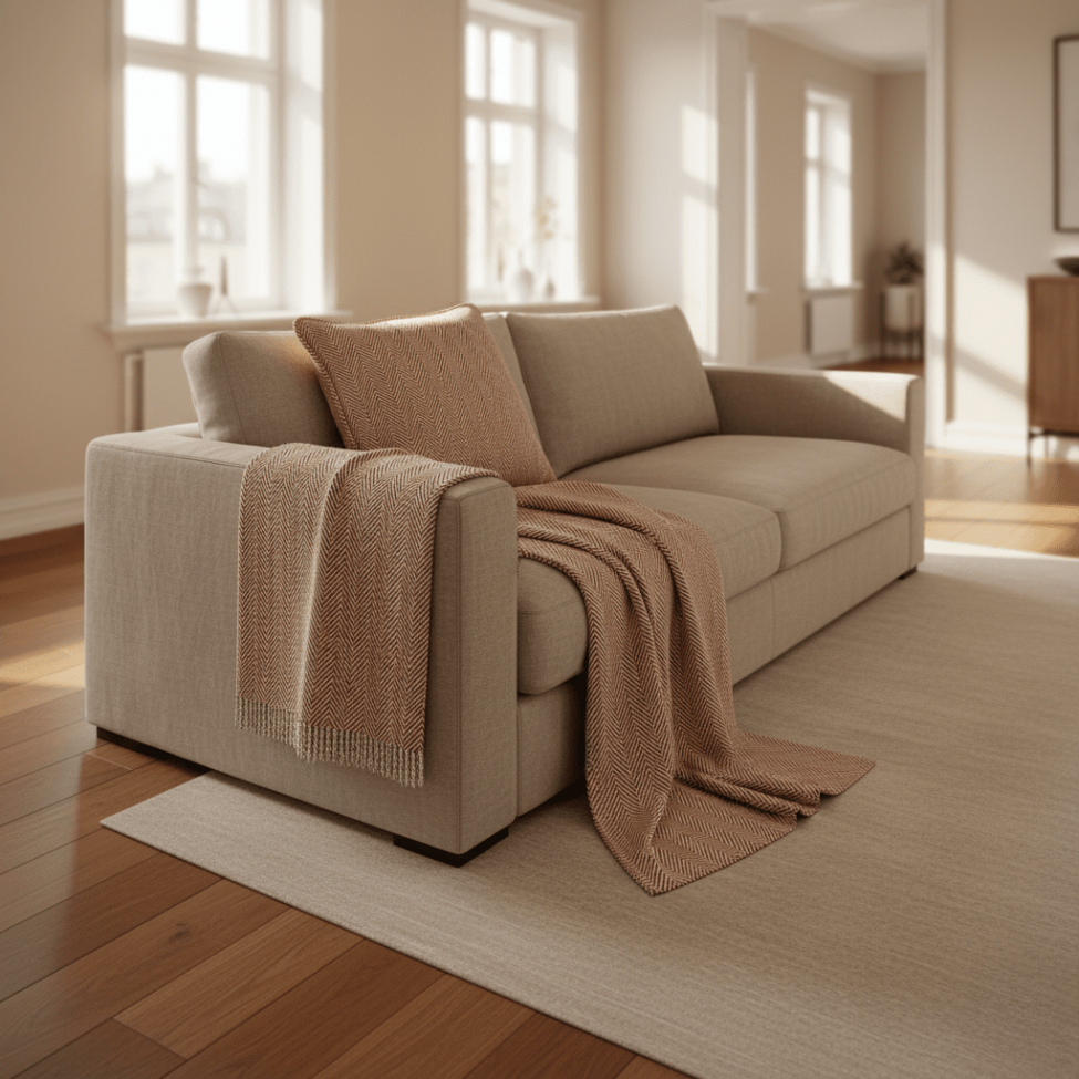 Funda de cojín 'Denisa Fishbone' 45x45cm - Marrón/blanco