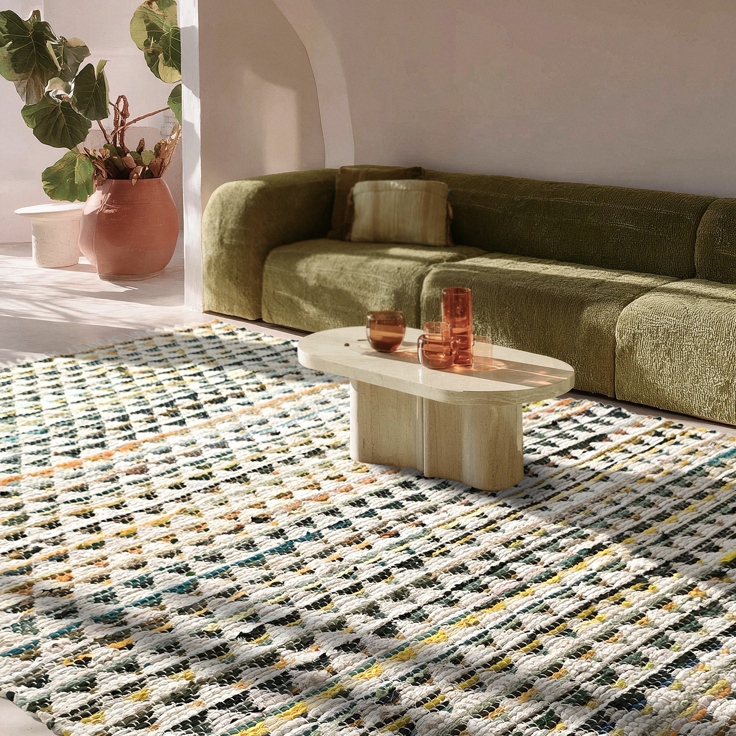 Alfombra de trapo 'Lindby' - Multicolor/amarillo