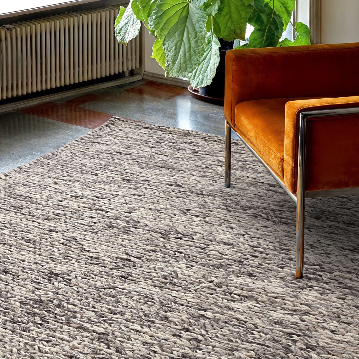 Alfombra de lana 'Talvia Braided Wool' - Gris oscuro