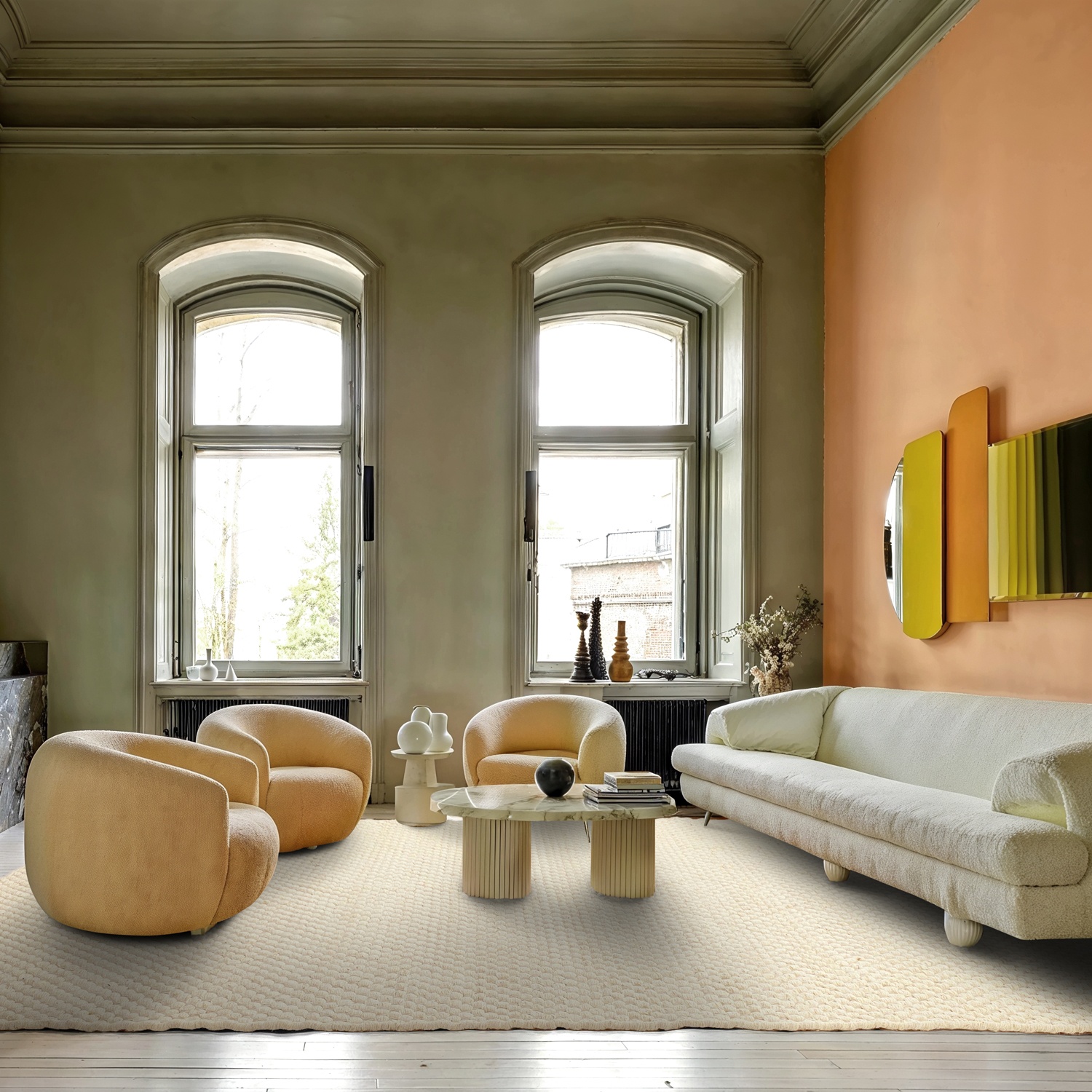 Alfombra de lana 'Ovelia' - Beige/blanco
