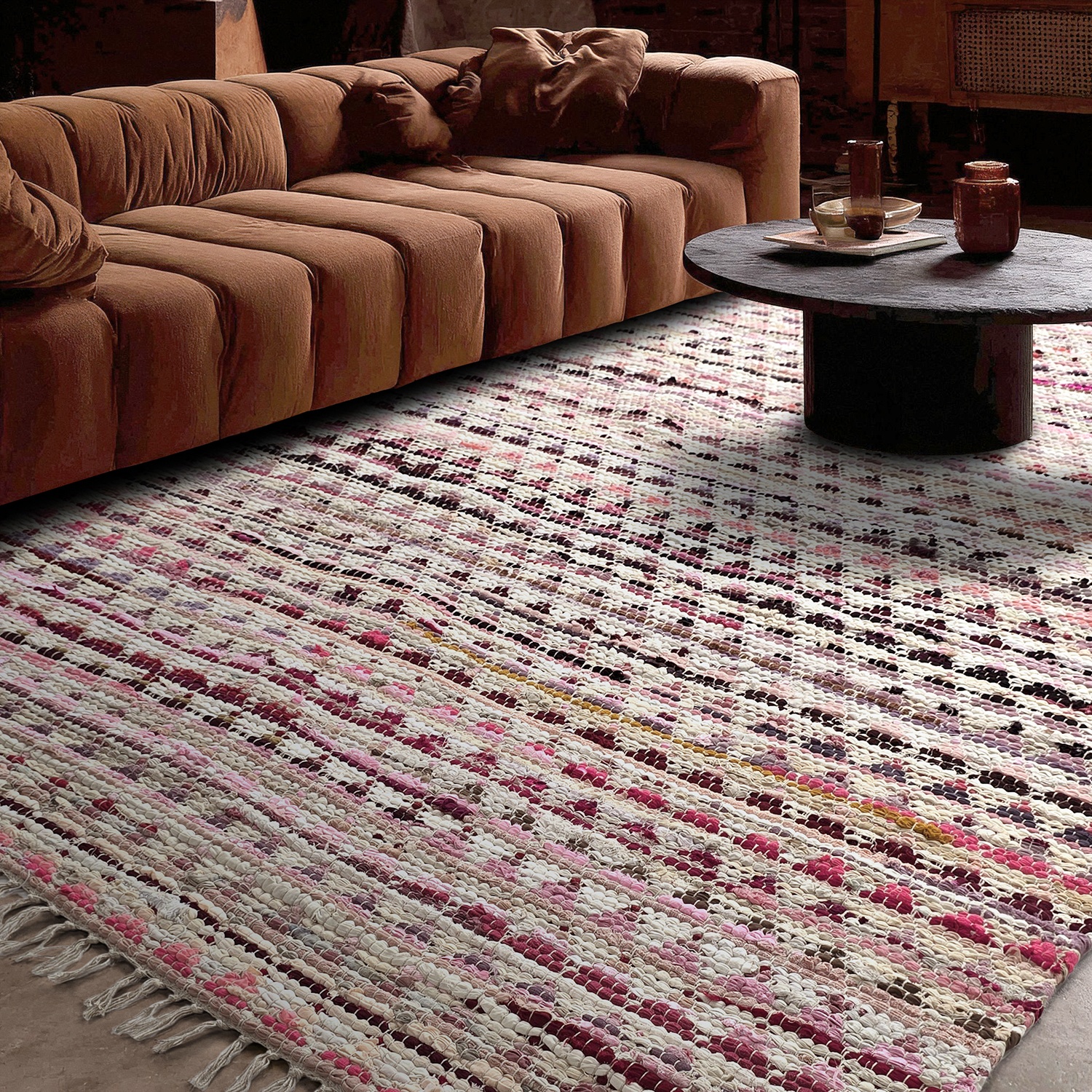 Alfombra de trapo 'Lindby' - Multicolor/rosa