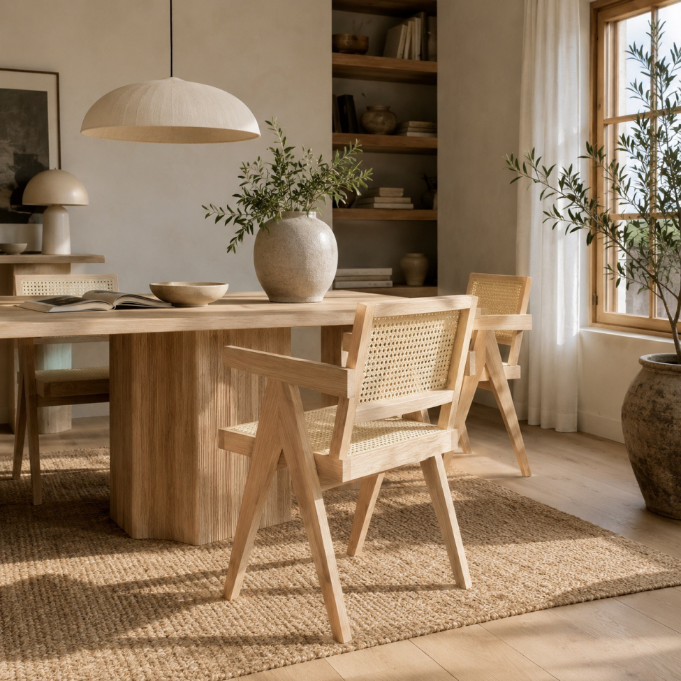 Silla con reposabrazos 'Jean' - Roble blanqueado/Rotén