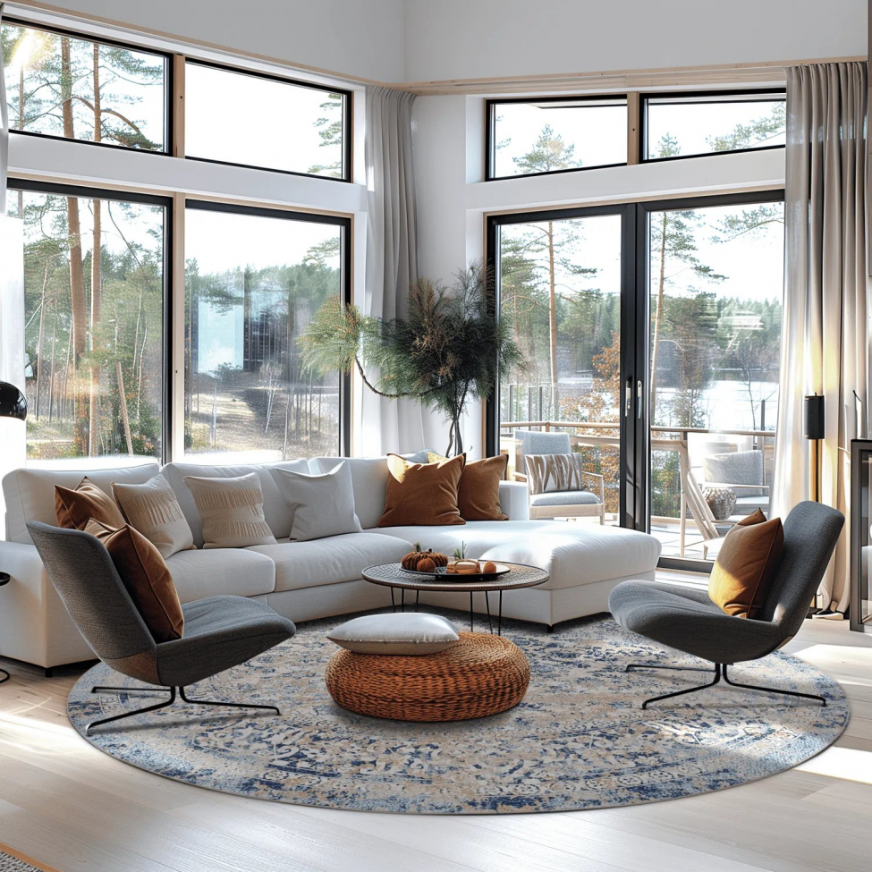 Alfombra redonda 'Denizli' 200cm - Azul