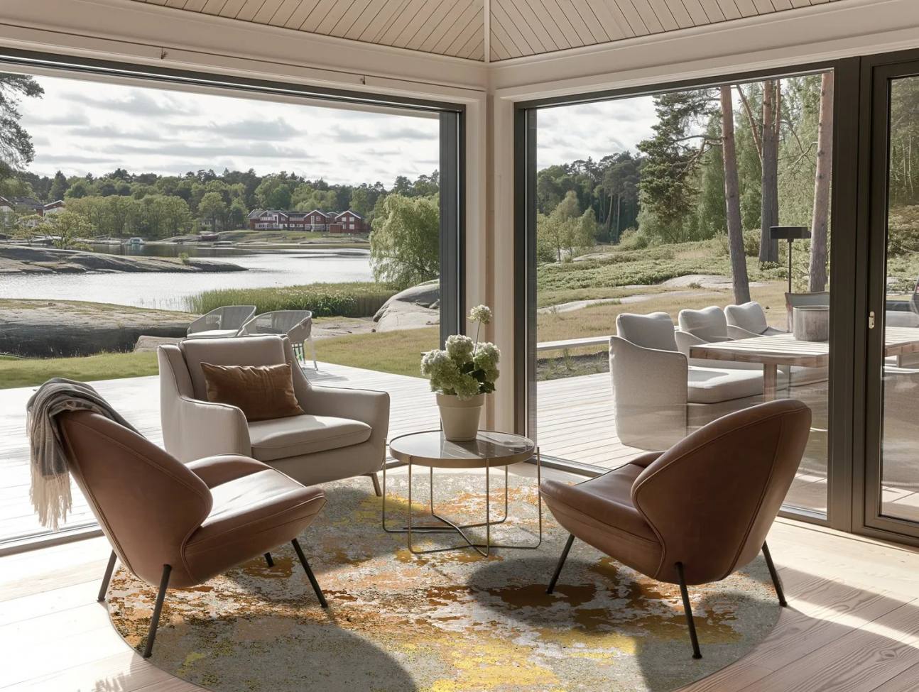 Alfombra redonda 'Elena' 240cm - Beige/Dorado