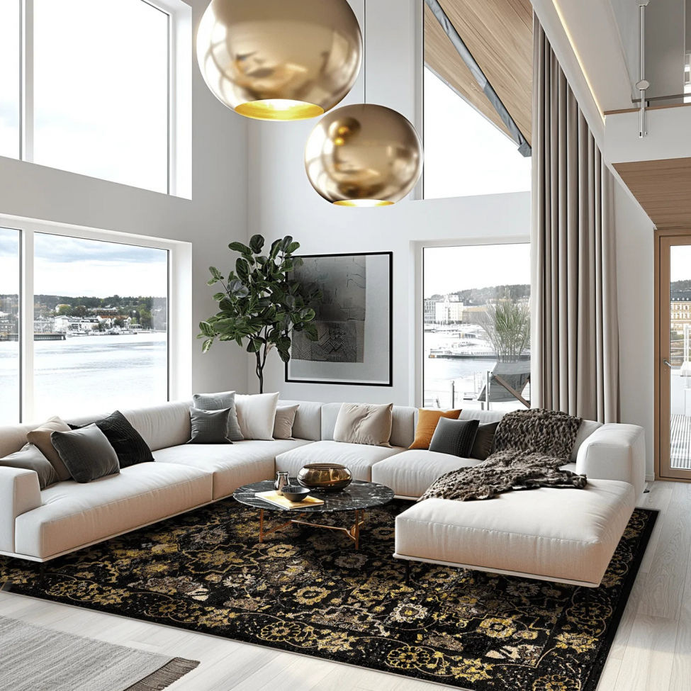 Alfombra Wilton 'Fernana' 80x150cm - Negro/Dorado