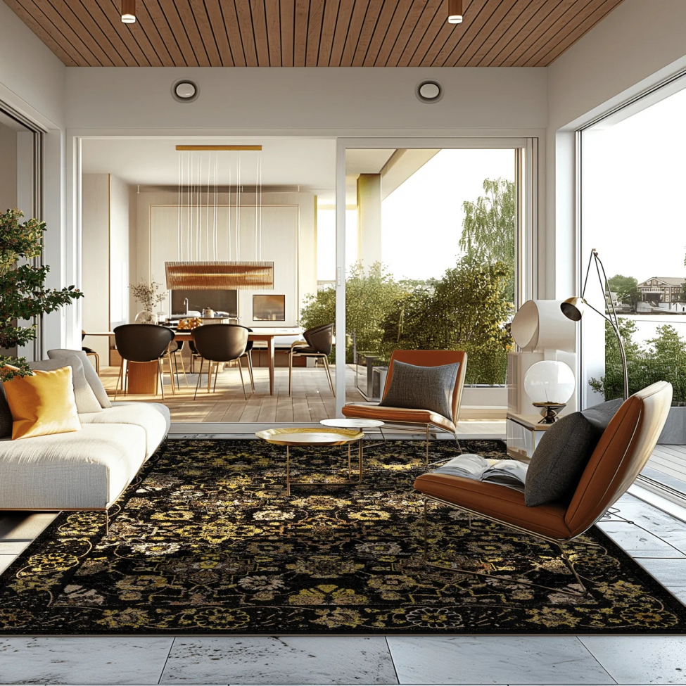 Alfombra Wilton 'Fernana' 80x150cm - Negro/Dorado