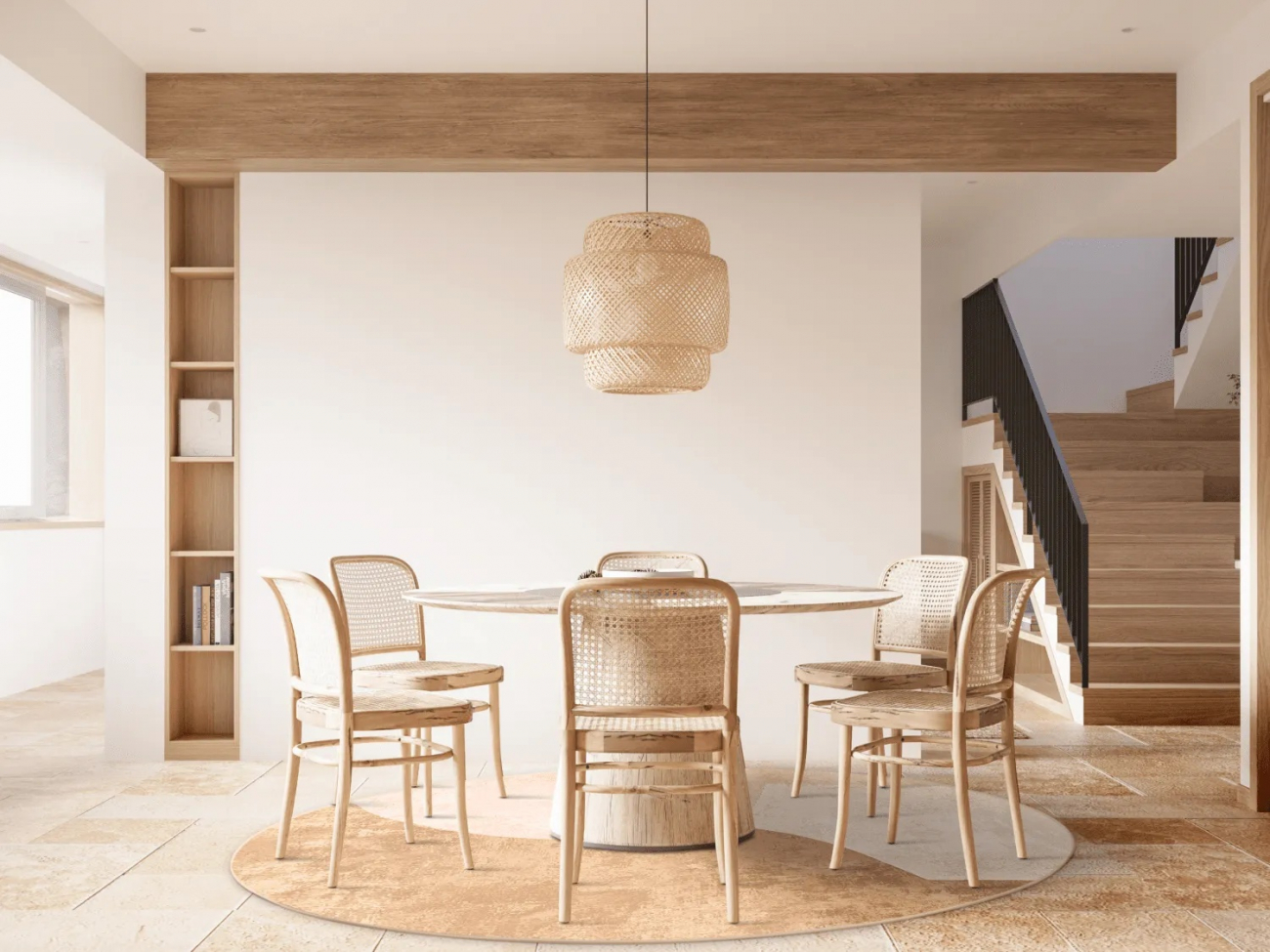 Alfombra redonda 'Lazio' 120cm - Beige/Rosa