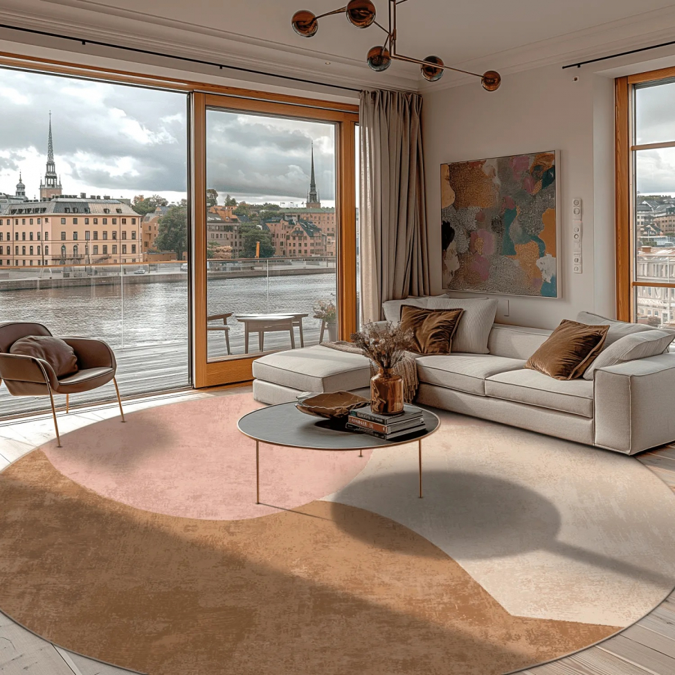 Alfombra redonda 'Lazio' 160cm - Beige/Rosa