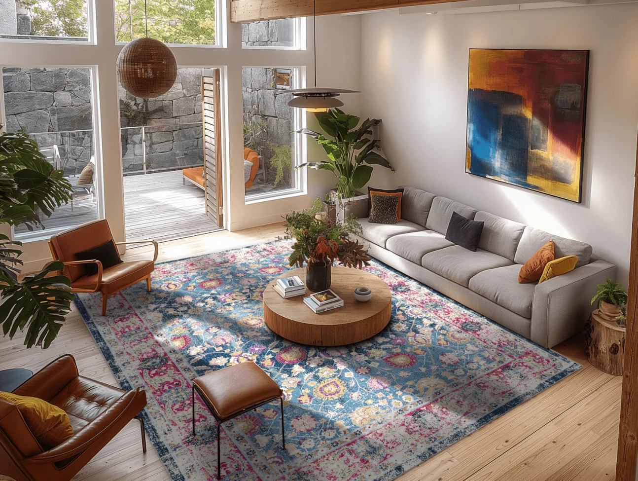 Alfombra Wilton 'Bouhjar' 80x350cm - Azul/Rosa/Multi