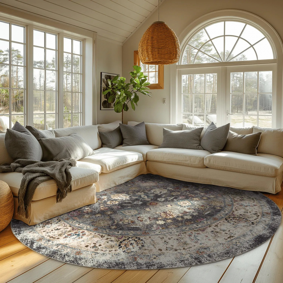 Alfombra redonda 'Bouhjar' 200cm - Gris/Multi