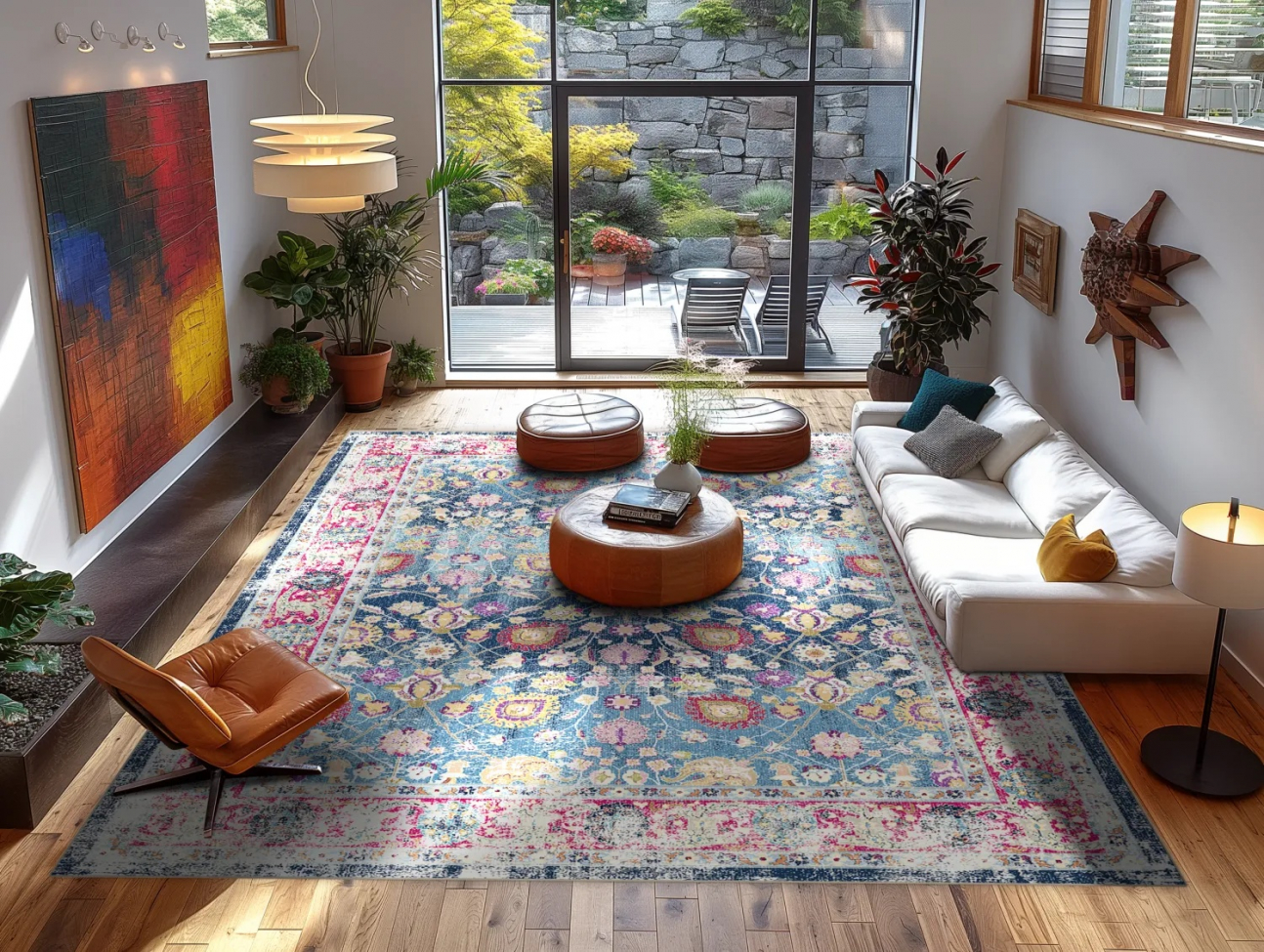 Alfombra Wilton 'Bouhjar' 80x150cm - Azul/Rosa/Multi