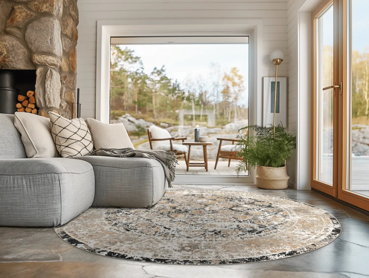 Alfombra redonda 'Douz' 200cm - Negro/Multi