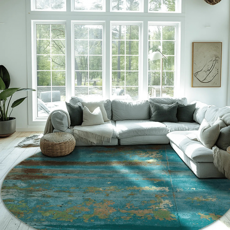 Alfombra redonda 'Domont' 120cm - Turquesa