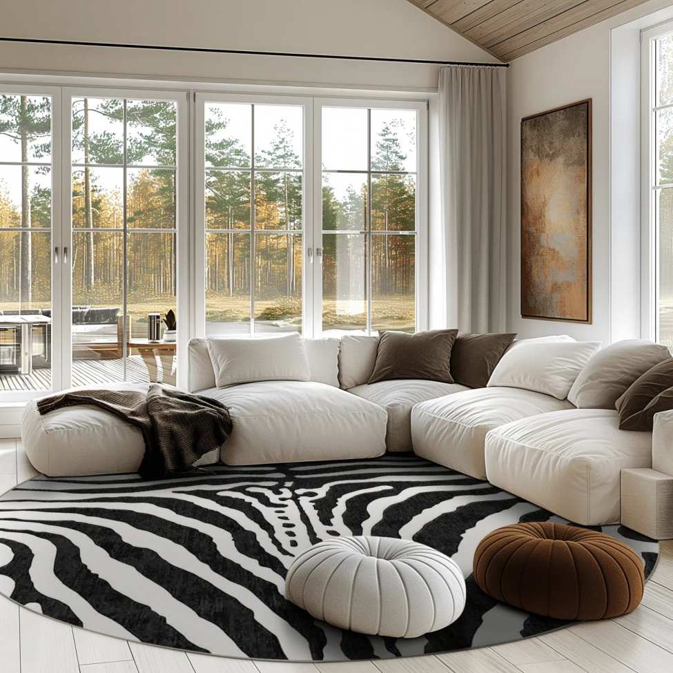 Alfombra redonda 'Zebra' 200cm - Negro/Blanco