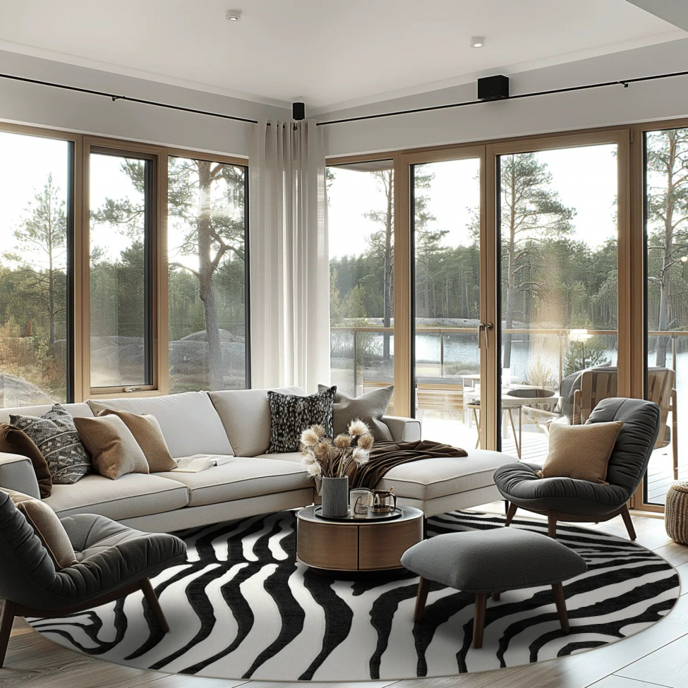 Alfombra redonda 'Zebra' 200cm - Negro/Blanco