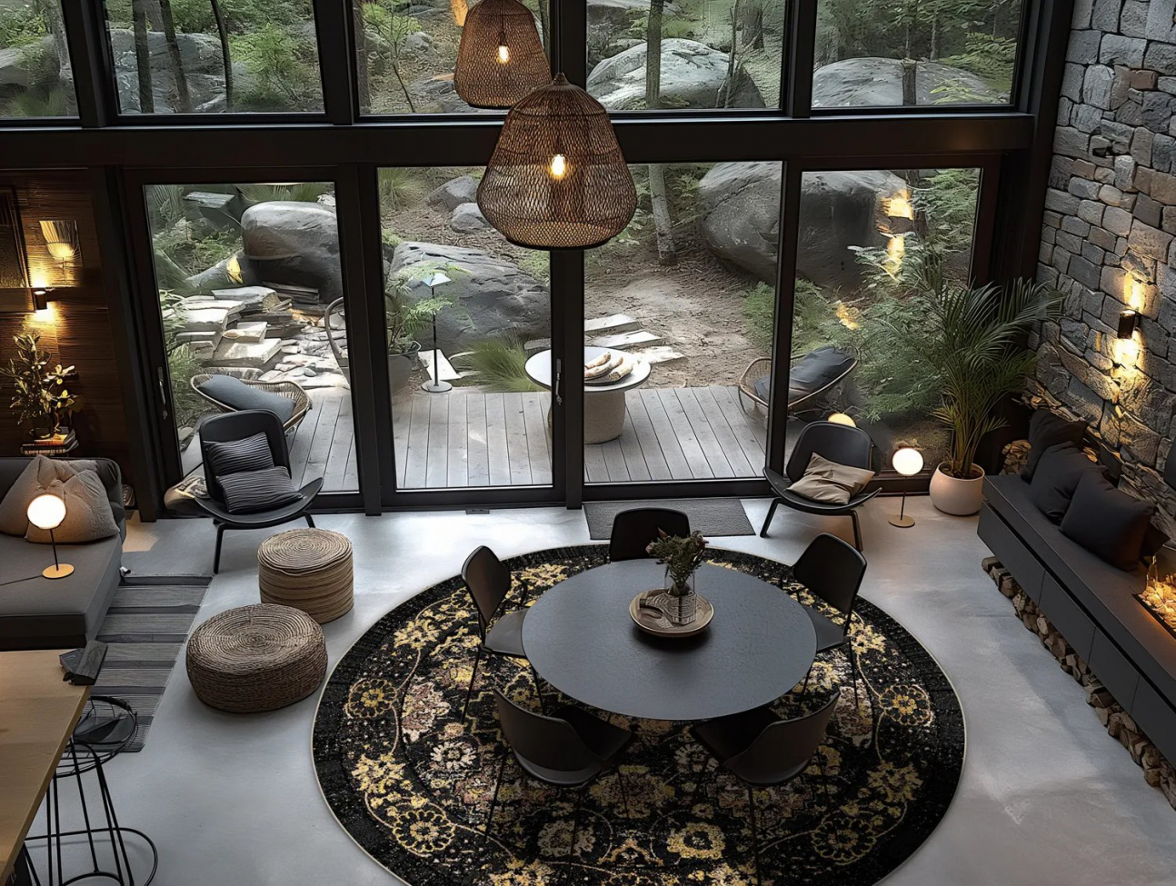 Alfombra redonda 'Fernana' 240cm - Negro/Oro