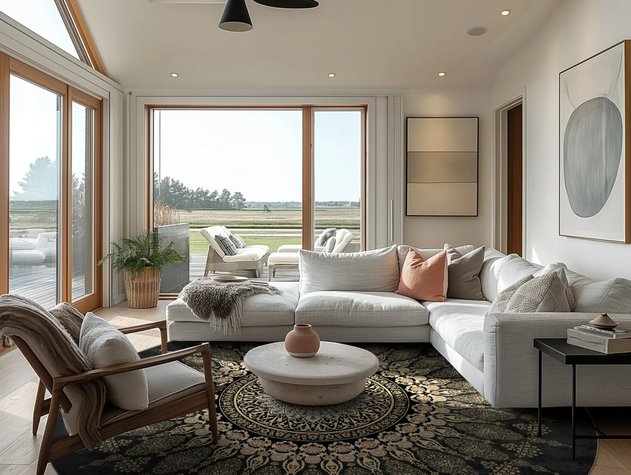 Alfombra redonda 'Sandrigo' 240cm - Negro/Dorado