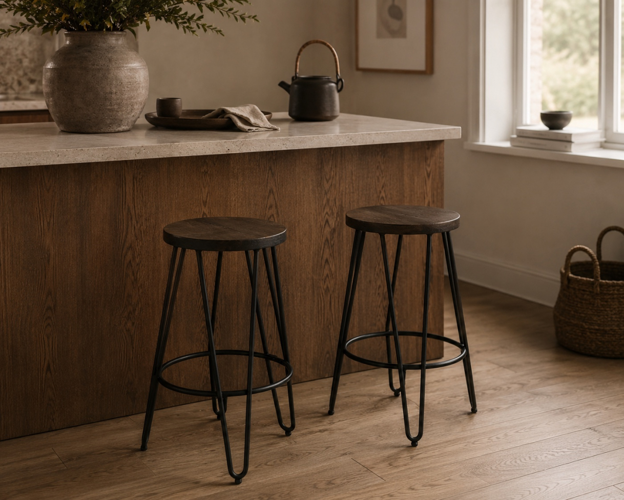 Taburete 'Rustic' 45cm - Madera/Acero