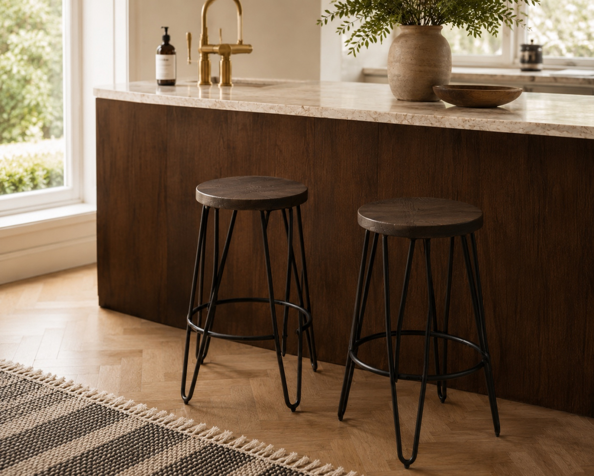 Taburete 'Rustic' 45cm - Madera/Acero