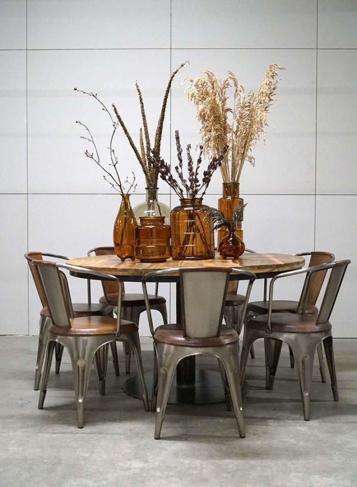 Mesa de comedor redonda 'Jack' - Madera reciclada/Hierro