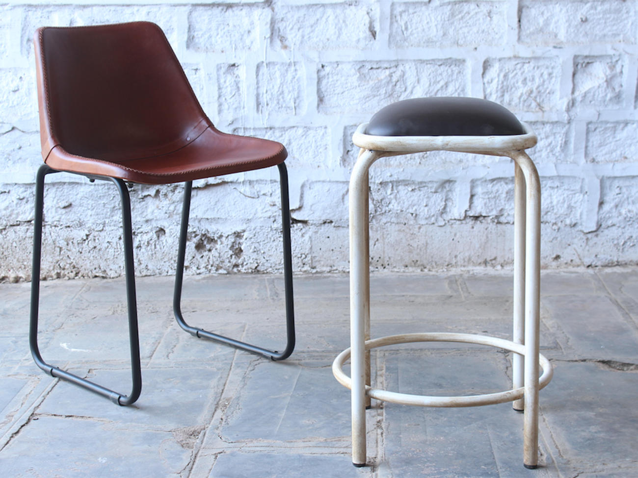 Taburete industrial Vintage - Marrón/Blanco