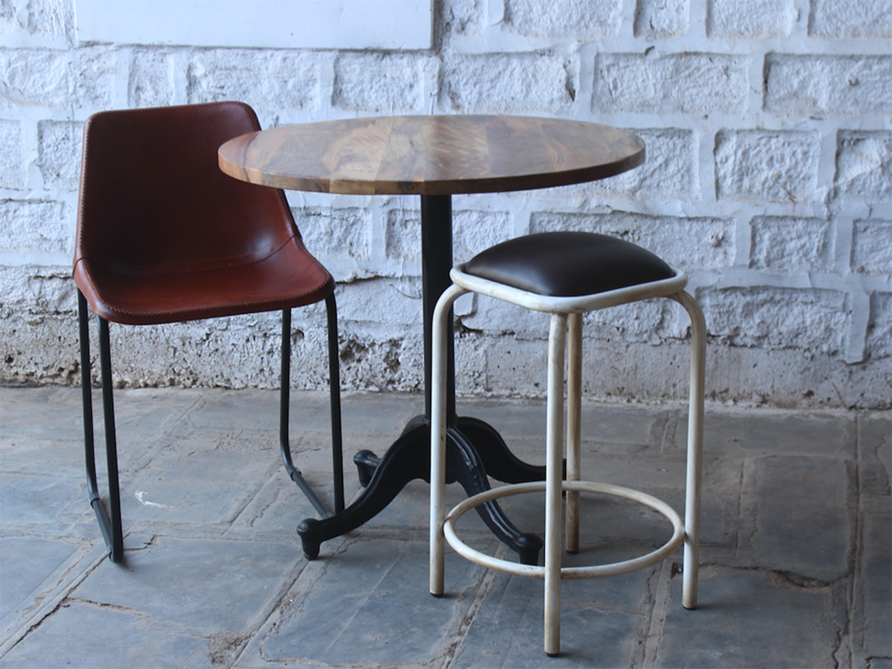 Taburete industrial Vintage - Marrón/Blanco