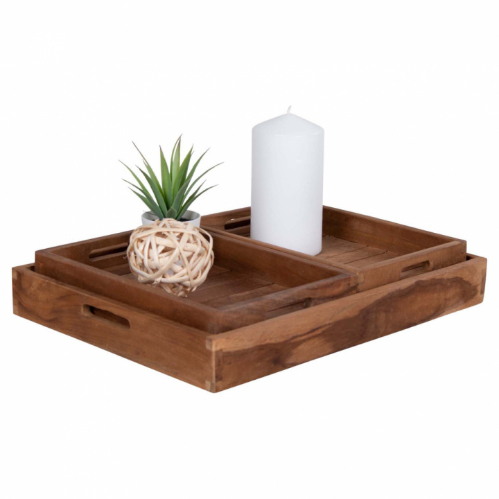 Paquete de 3 Bandeja \'Faro\' - Teak/Natural en el grupo Decoración / Decoración / Otra decoración con Reforma (4601020)