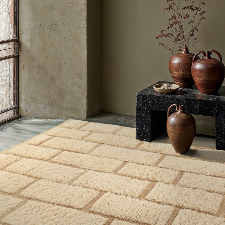 Alfombra Tipo Rya \'Lana tejida a mano Leknes\' - Beige en el grupo Alfombras / Alfombras de ryas con Reforma (V10010)