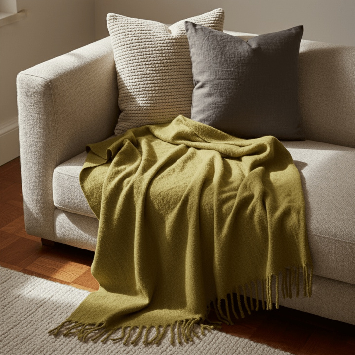 Plaid \'Samantha\' 130x170cm - Verde oliva en el grupo Decoración / Textiles / Mantas y cobijas con Reforma (V10201726)