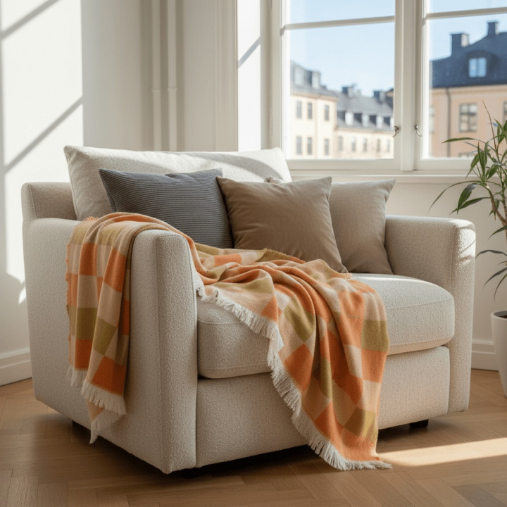 Cuadros \'Audrey Check\' 130 x 170 cm - Beige/amarillo/naranja en el grupo Habitaciones / Sala de estar con Reforma (V10201735)
