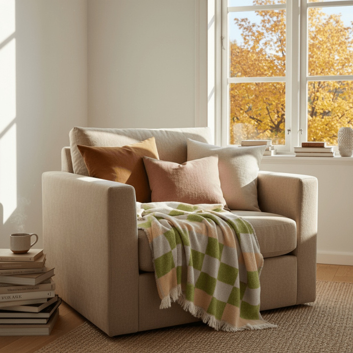 Cuadros \'Audrey Check\' 130 x 170 cm - Beige/verde/morado en el grupo Habitaciones / Sala de estar con Reforma (V10201736)