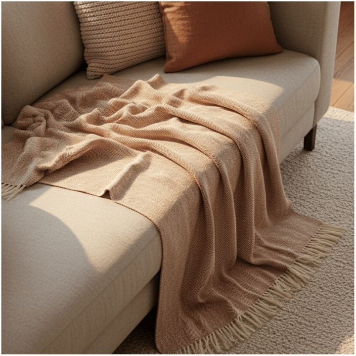 Manta de algodón \'Denisa Fishbone\' 130x170cm - Marrón/blanco en el grupo Decoración / Textiles / Mantas y cobijas con Reforma (V10201747)